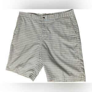 adidas Men's Plaid Flat Front Shorts - Blue and White 38